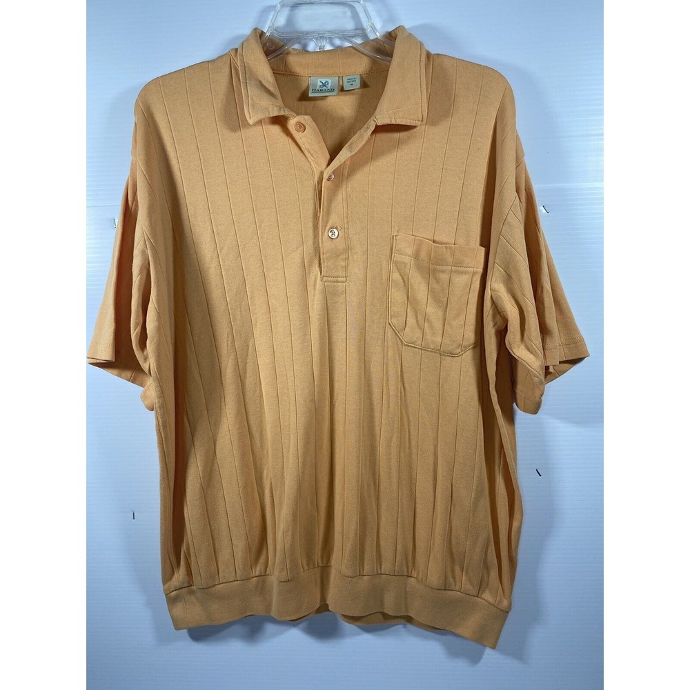 Haband Polo Shirt Mens Medium Orange Short Sleeve Casual Button Up Pocket Knit